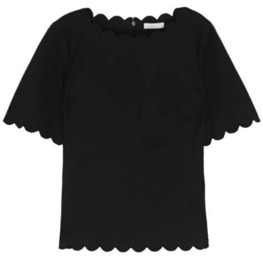 NWOT Rebecca Taylor Crewneck Scallop Short Sleeve Top  - black (Size: 4)